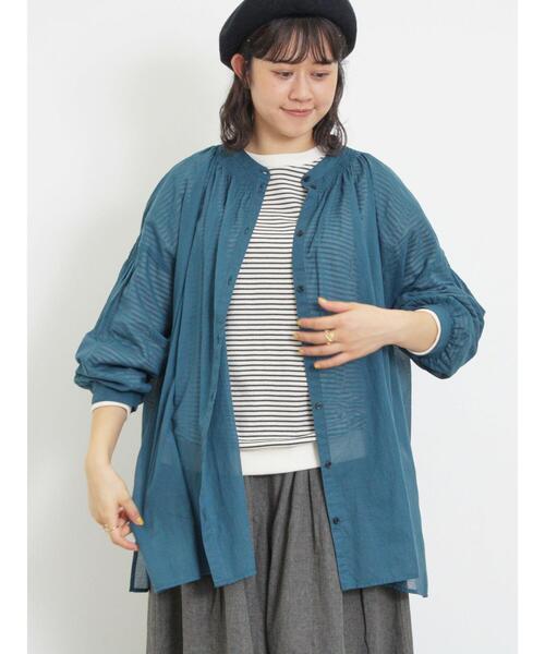 Samansa Mos2(サマンサ モスモス)の「襟ぐりシャーリングチュニック(シャツ/ブラウス・レディース・マスタード/レッド/ブルー/チャコールグレー/キナリ・F)」の14枚目の写真