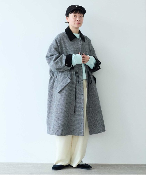 yuni(ユニ )の「ブリティッシュウールツイード マイクロチェックコート 1701CO009242(ステンカラーコート・レディース・ブラック/カーキ・FREE)」の7枚目の写真