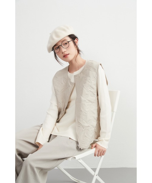 【セール】花柄超音波キルティング薄中綿ジップベスト（ベスト）｜On One's Own（オンワンズオン）