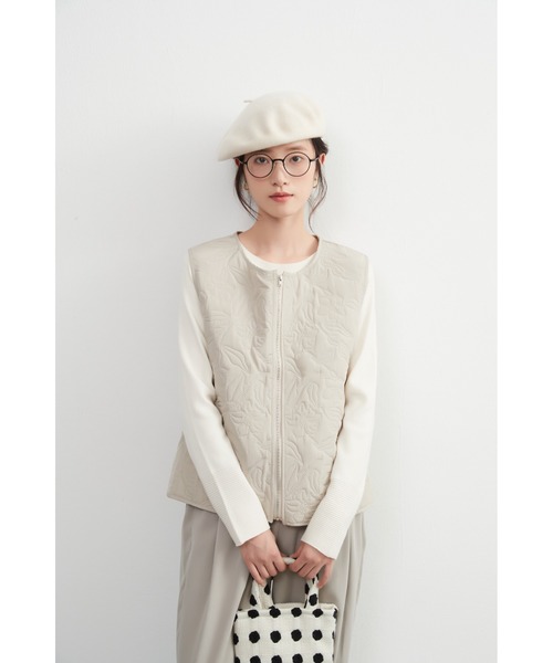 【セール】花柄超音波キルティング薄中綿ジップベスト（ベスト）｜On One's Own（オンワンズオン）