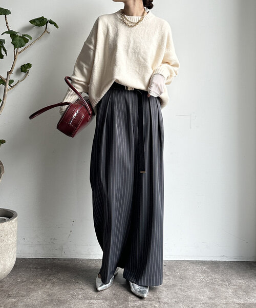 【WEB限定】ヤクライクショート丈ワイドクルーネックプルオーバー（ニット/セーター）｜DouDou（ドゥドゥ）