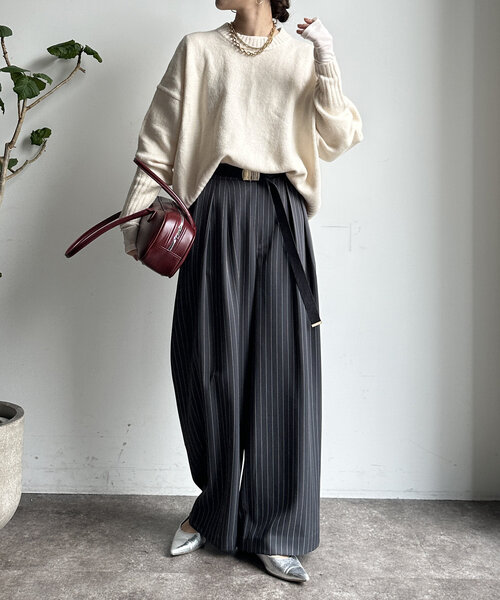 【WEB限定】ヤクライクショート丈ワイドクルーネックプルオーバー（ニット/セーター）｜DouDou（ドゥドゥ）