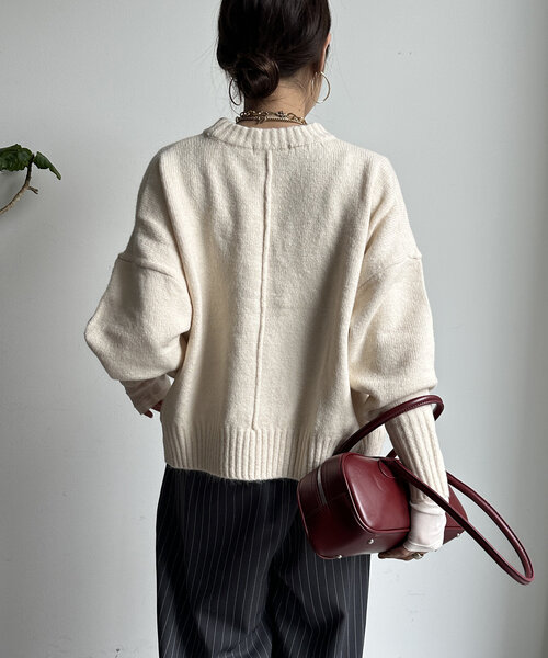 【WEB限定】ヤクライクショート丈ワイドクルーネックプルオーバー（ニット/セーター）｜DouDou（ドゥドゥ）