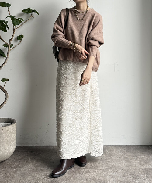 【WEB限定】ヤクライクショート丈ワイドクルーネックプルオーバー（ニット/セーター）｜DouDou（ドゥドゥ）