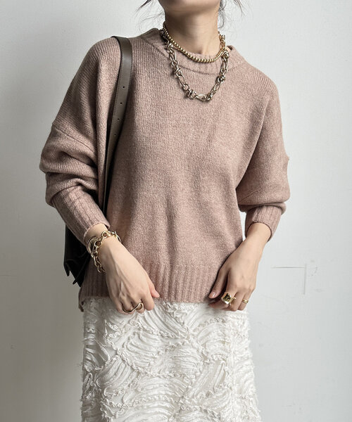 【WEB限定】ヤクライクショート丈ワイドクルーネックプルオーバー（ニット/セーター）｜DouDou（ドゥドゥ）