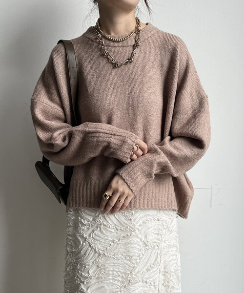 【WEB限定】ヤクライクショート丈ワイドクルーネックプルオーバー（ニット/セーター）｜DouDou（ドゥドゥ）