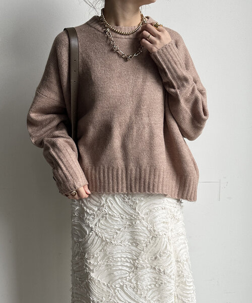 【WEB限定】ヤクライクショート丈ワイドクルーネックプルオーバー（ニット/セーター）｜DouDou（ドゥドゥ）