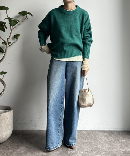 【WEB限定】ヤクライクショート丈ワイドクルーネックプルオーバー（ニット/セーター）｜DouDou（ドゥドゥ）