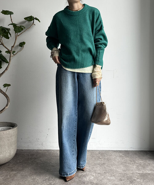 【WEB限定】ヤクライクショート丈ワイドクルーネックプルオーバー（ニット/セーター）｜DouDou（ドゥドゥ）