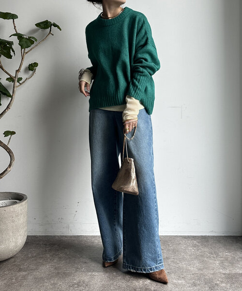 【WEB限定】ヤクライクショート丈ワイドクルーネックプルオーバー（ニット/セーター）｜DouDou（ドゥドゥ）