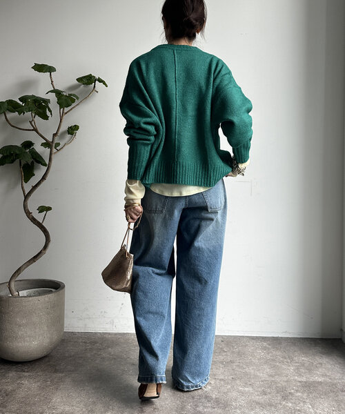 【WEB限定】ヤクライクショート丈ワイドクルーネックプルオーバー（ニット/セーター）｜DouDou（ドゥドゥ）