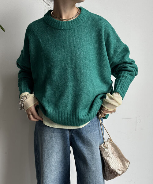 【WEB限定】ヤクライクショート丈ワイドクルーネックプルオーバー（ニット/セーター）｜DouDou（ドゥドゥ）