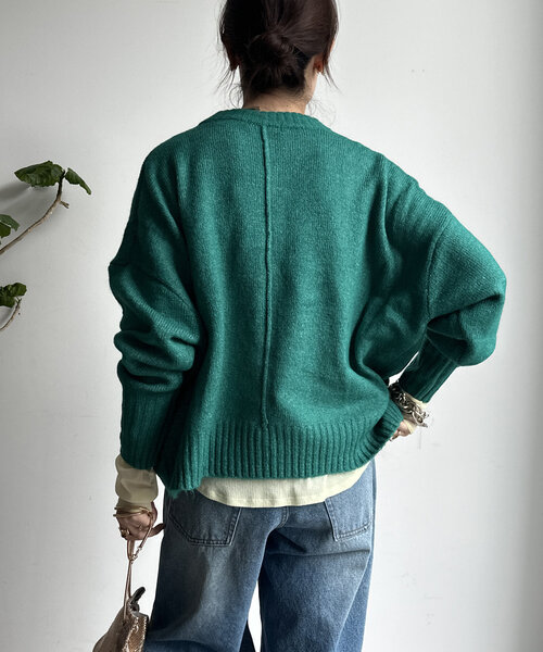 【WEB限定】ヤクライクショート丈ワイドクルーネックプルオーバー（ニット/セーター）｜DouDou（ドゥドゥ）