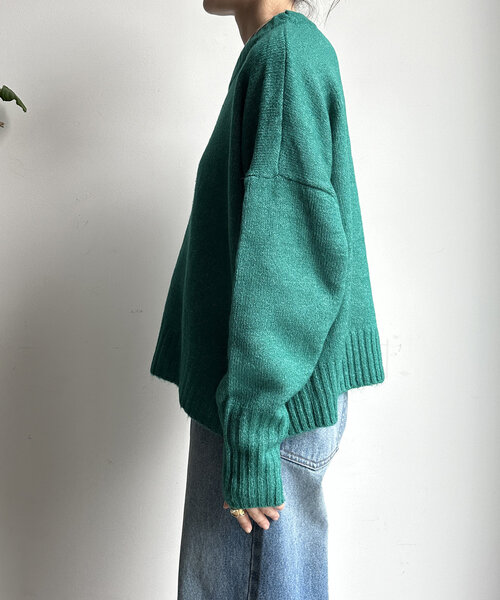 【WEB限定】ヤクライクショート丈ワイドクルーネックプルオーバー（ニット/セーター）｜DouDou（ドゥドゥ）