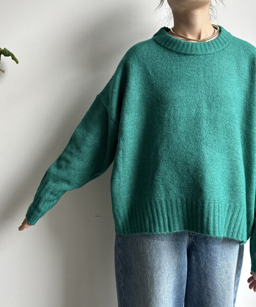 【WEB限定】ヤクライクショート丈ワイドクルーネックプルオーバー（ニット/セーター）｜DouDou（ドゥドゥ）