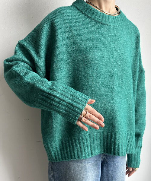 【WEB限定】ヤクライクショート丈ワイドクルーネックプルオーバー（ニット/セーター）｜DouDou（ドゥドゥ）