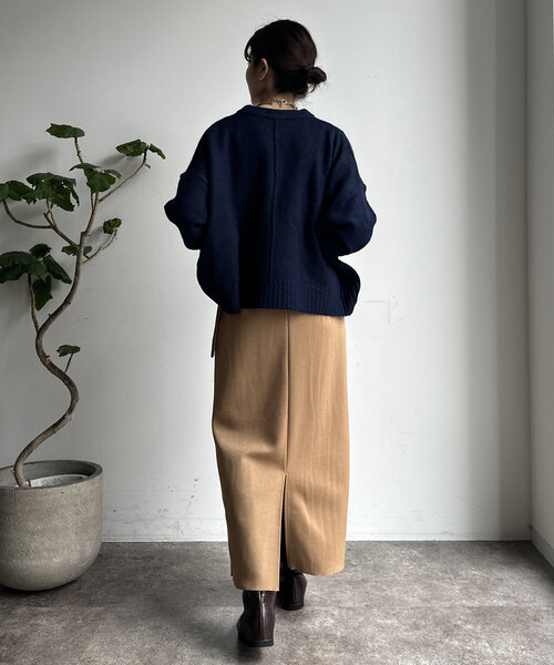 【WEB限定】ヤクライクショート丈ワイドクルーネックプルオーバー（ニット/セーター）｜DouDou（ドゥドゥ）