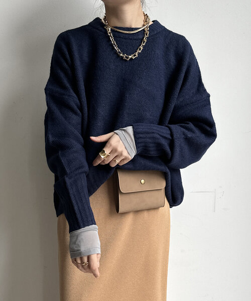 【WEB限定】ヤクライクショート丈ワイドクルーネックプルオーバー（ニット/セーター）｜DouDou（ドゥドゥ）