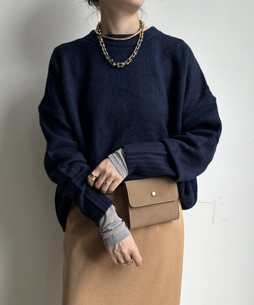 【WEB限定】ヤクライクショート丈ワイドクルーネックプルオーバー（ニット/セーター）｜DouDou（ドゥドゥ）