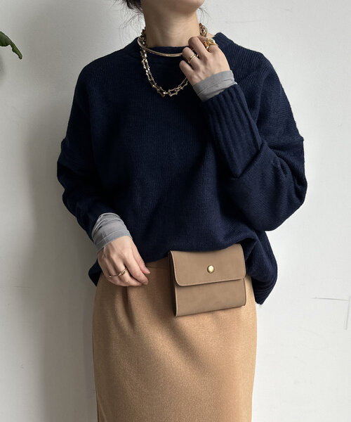 【WEB限定】ヤクライクショート丈ワイドクルーネックプルオーバー（ニット/セーター）｜DouDou（ドゥドゥ）