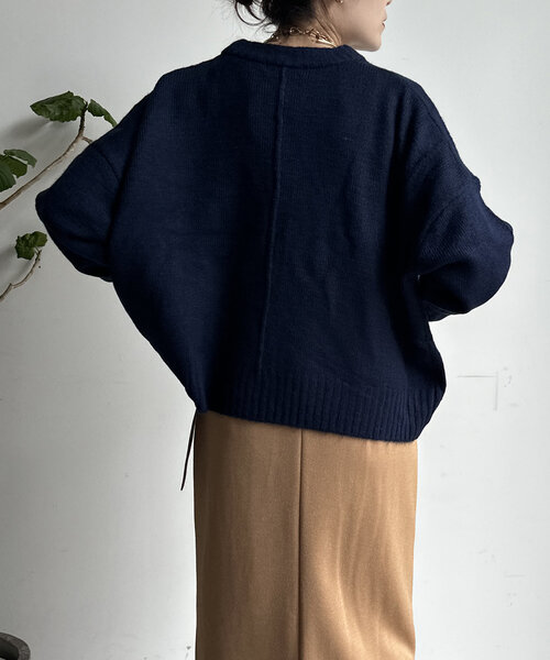 【WEB限定】ヤクライクショート丈ワイドクルーネックプルオーバー（ニット/セーター）｜DouDou（ドゥドゥ）