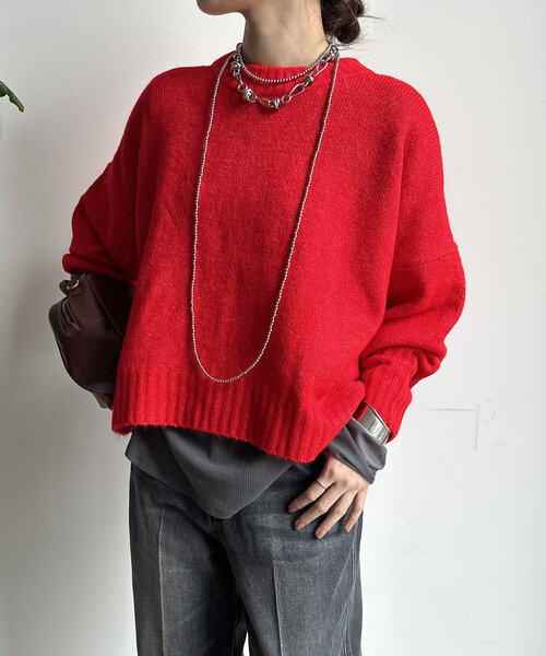 【WEB限定】ヤクライクショート丈ワイドクルーネックプルオーバー（ニット/セーター）｜DouDou（ドゥドゥ）