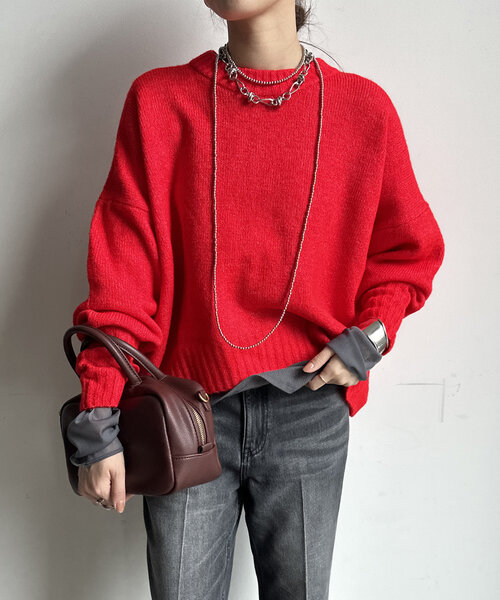 【WEB限定】ヤクライクショート丈ワイドクルーネックプルオーバー（ニット/セーター）｜DouDou（ドゥドゥ）