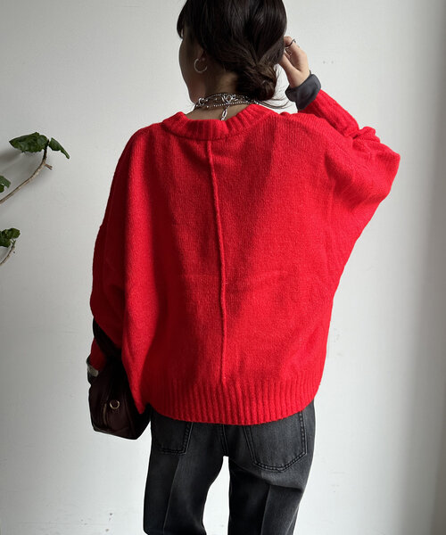 【WEB限定】ヤクライクショート丈ワイドクルーネックプルオーバー（ニット/セーター）｜DouDou（ドゥドゥ）