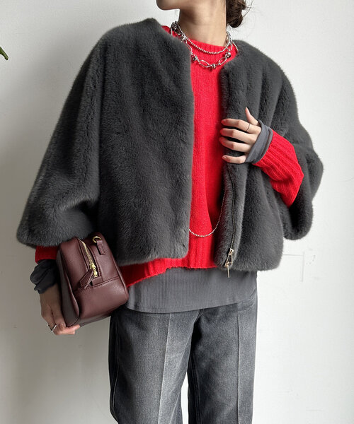 【WEB限定】ヤクライクショート丈ワイドクルーネックプルオーバー（ニット/セーター）｜DouDou（ドゥドゥ）