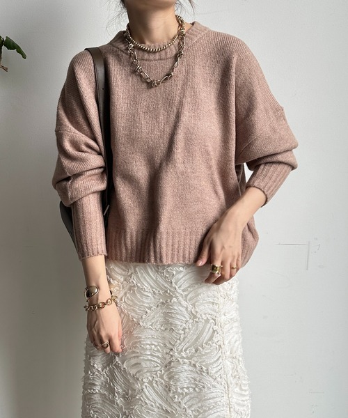 【WEB限定】ヤクライクショート丈ワイドクルーネックプルオーバー（ニット/セーター）｜DouDou（ドゥドゥ）