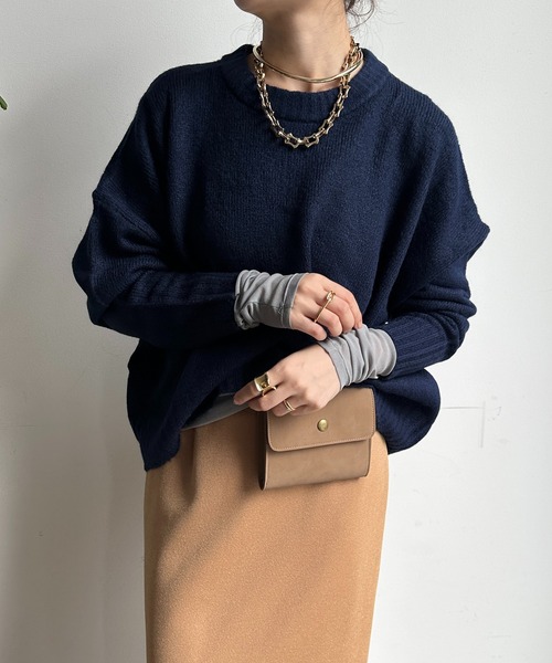 【WEB限定】ヤクライクショート丈ワイドクルーネックプルオーバー（ニット/セーター）｜DouDou（ドゥドゥ）