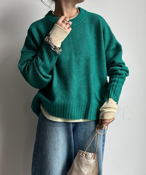 【WEB限定】ヤクライクショート丈ワイドクルーネックプルオーバー（ニット/セーター）｜DouDou（ドゥドゥ）