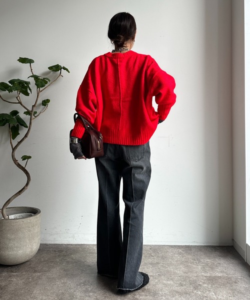 【WEB限定】ヤクライクショート丈ワイドクルーネックプルオーバー（ニット/セーター）｜DouDou（ドゥドゥ）