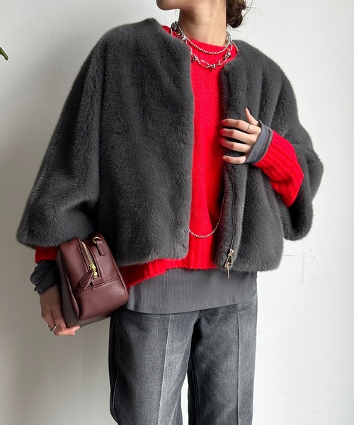 【WEB限定】ヤクライクショート丈ワイドクルーネックプルオーバー（ニット/セーター）｜DouDou（ドゥドゥ）