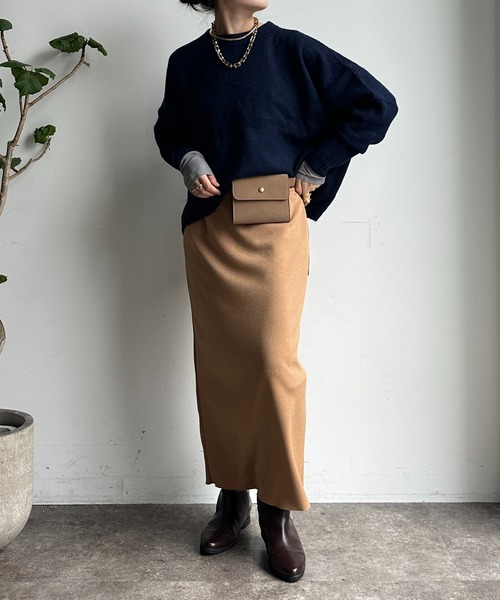 【WEB限定】ヤクライクショート丈ワイドクルーネックプルオーバー（ニット/セーター）｜DouDou（ドゥドゥ）