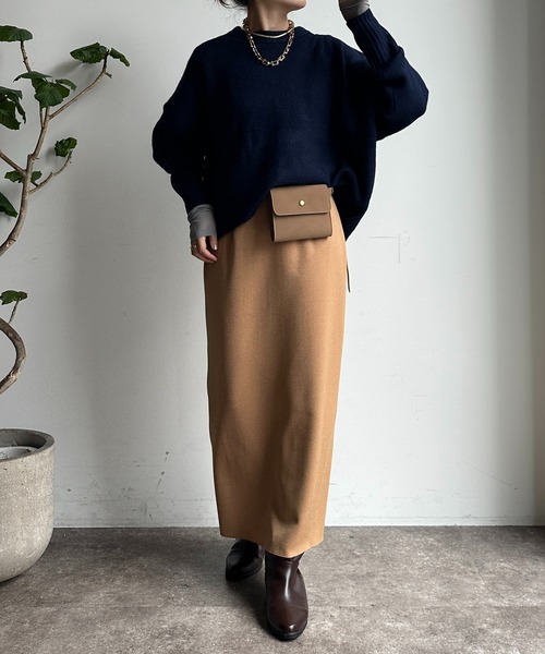 【WEB限定】ヤクライクショート丈ワイドクルーネックプルオーバー（ニット/セーター）｜DouDou（ドゥドゥ）