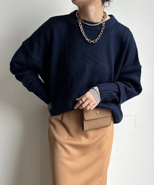 【WEB限定】ヤクライクショート丈ワイドクルーネックプルオーバー（ニット/セーター）｜DouDou（ドゥドゥ）