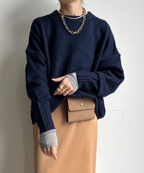 【WEB限定】ヤクライクショート丈ワイドクルーネックプルオーバー（ニット/セーター）｜DouDou（ドゥドゥ）