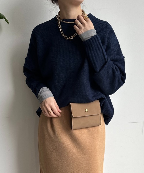 【WEB限定】ヤクライクショート丈ワイドクルーネックプルオーバー（ニット/セーター）｜DouDou（ドゥドゥ）