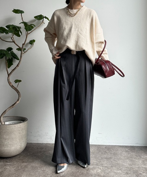 【WEB限定】ヤクライクショート丈ワイドクルーネックプルオーバー（ニット/セーター）｜DouDou（ドゥドゥ）