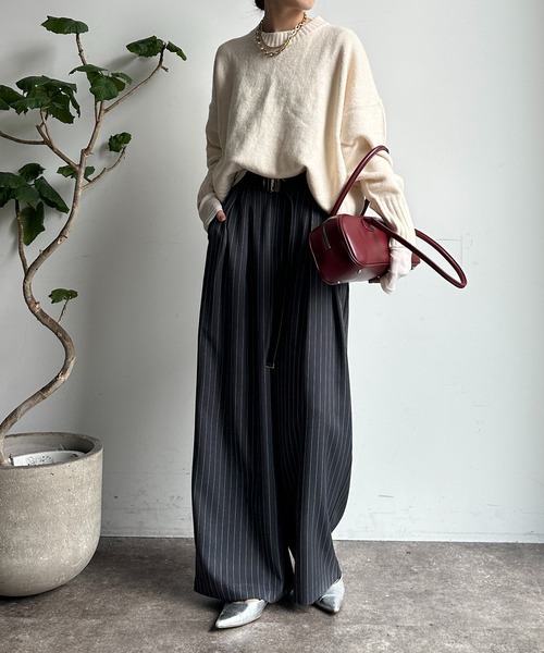 【WEB限定】ヤクライクショート丈ワイドクルーネックプルオーバー（ニット/セーター）｜DouDou（ドゥドゥ）