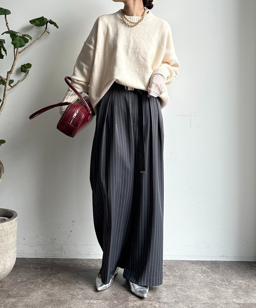 【WEB限定】ヤクライクショート丈ワイドクルーネックプルオーバー（ニット/セーター）｜DouDou（ドゥドゥ）