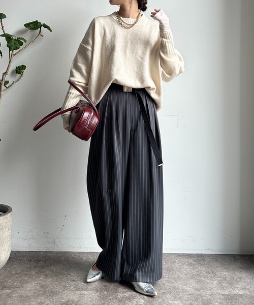 【WEB限定】ヤクライクショート丈ワイドクルーネックプルオーバー（ニット/セーター）｜DouDou（ドゥドゥ）