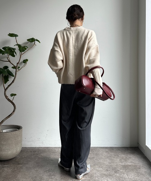 【WEB限定】ヤクライクショート丈ワイドクルーネックプルオーバー（ニット/セーター）｜DouDou（ドゥドゥ）