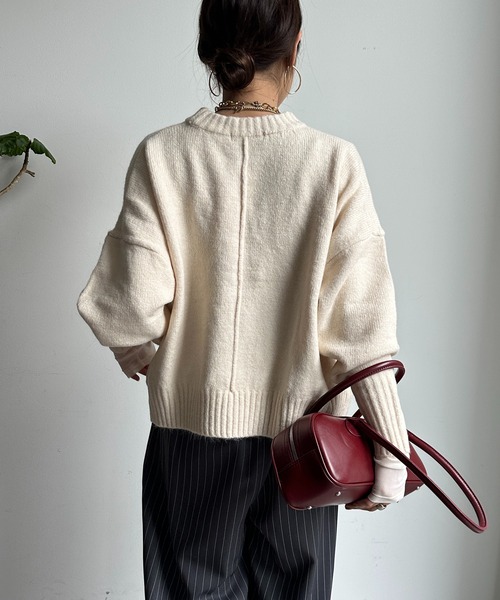 【WEB限定】ヤクライクショート丈ワイドクルーネックプルオーバー（ニット/セーター）｜DouDou（ドゥドゥ）