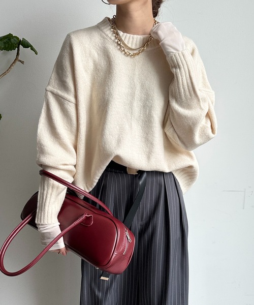 【WEB限定】ヤクライクショート丈ワイドクルーネックプルオーバー（ニット/セーター）｜DouDou（ドゥドゥ）