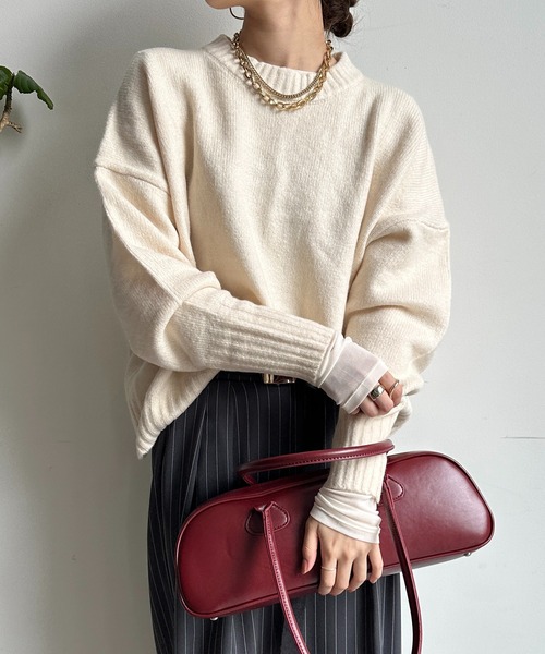 【WEB限定】ヤクライクショート丈ワイドクルーネックプルオーバー（ニット/セーター）｜DouDou（ドゥドゥ）