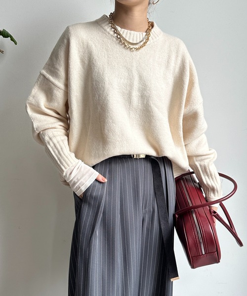 【WEB限定】ヤクライクショート丈ワイドクルーネックプルオーバー（ニット/セーター）｜DouDou（ドゥドゥ）