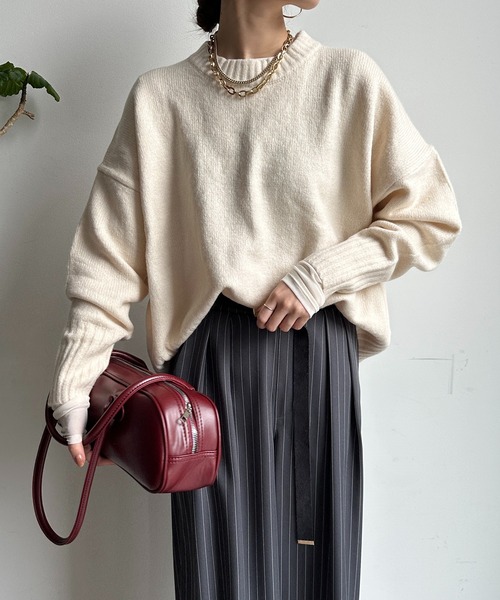 【WEB限定】ヤクライクショート丈ワイドクルーネックプルオーバー（ニット/セーター）｜DouDou（ドゥドゥ）