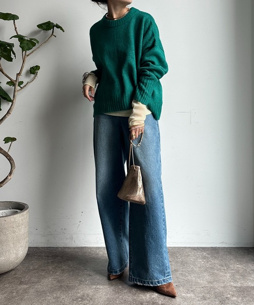 【WEB限定】ヤクライクショート丈ワイドクルーネックプルオーバー（ニット/セーター）｜DouDou（ドゥドゥ）